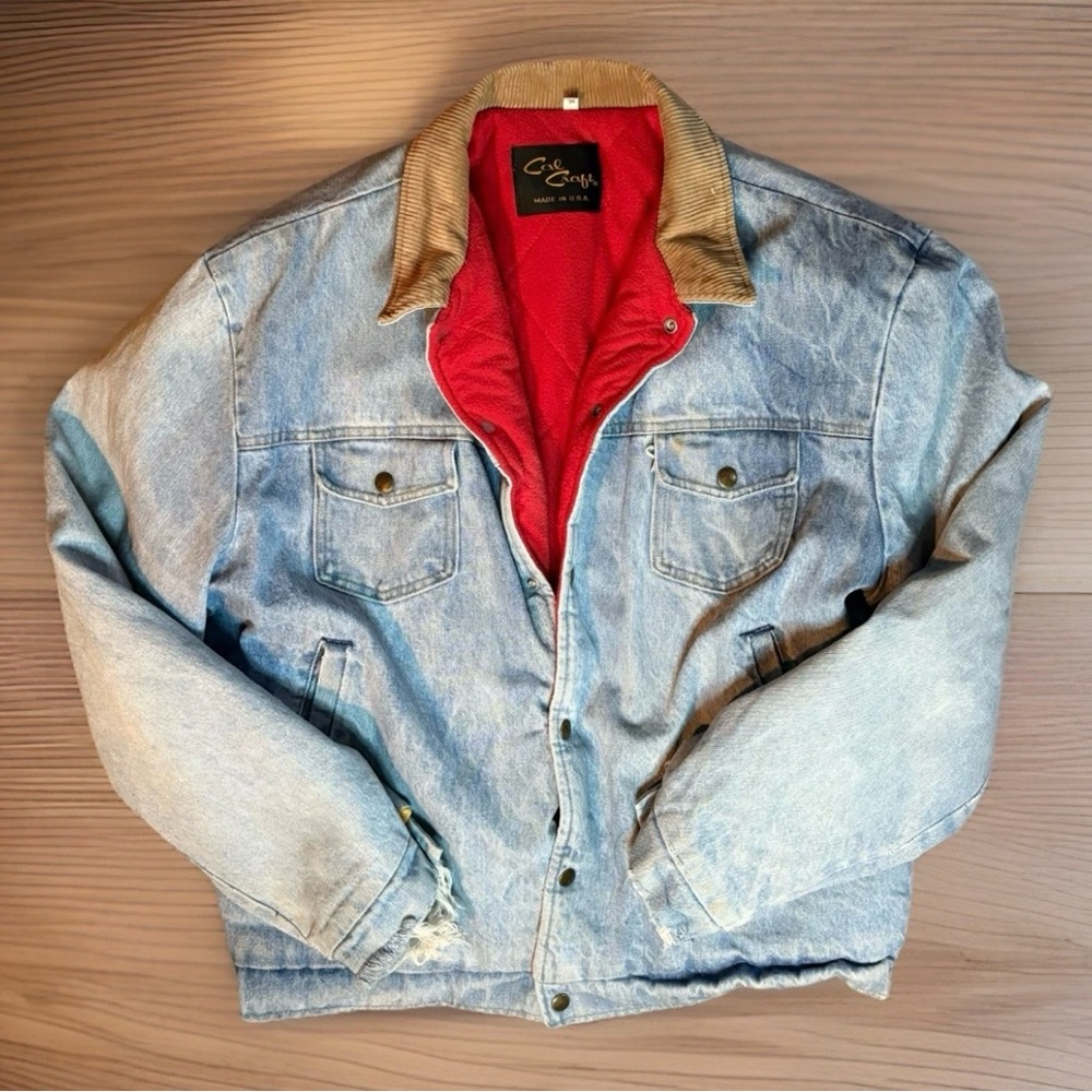 Vintage Cal Craft Men's distressed work Denim Jacket . Carhart style utility